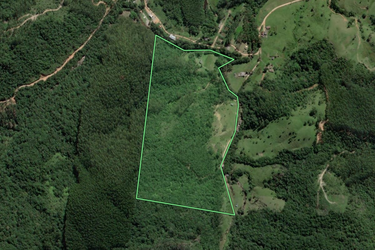 Imagem de satélite do imóvel rural em Imaruí (SC), com o contorno declarado no CAR desenhado por cima.