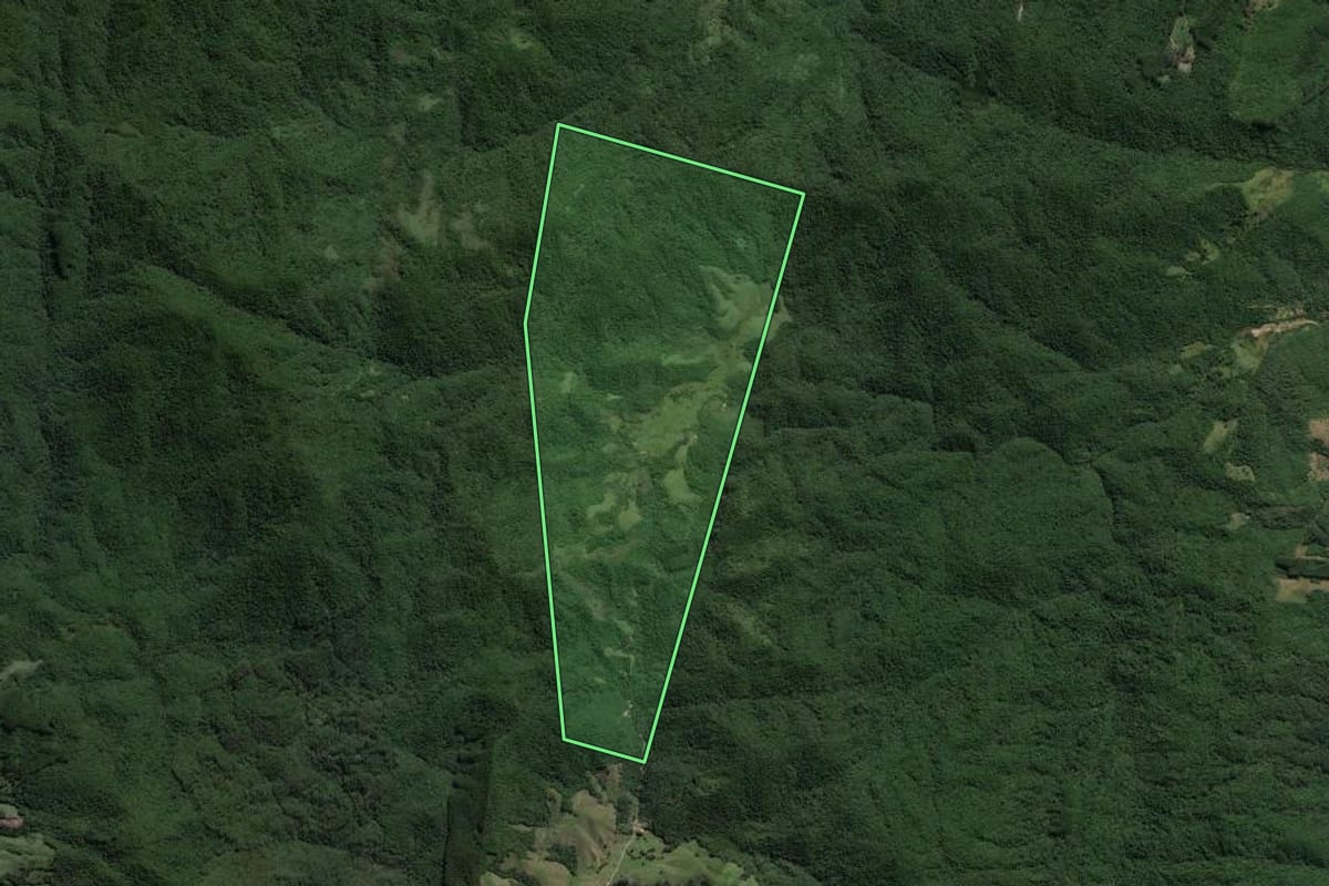 Imagem de satélite do imóvel rural em Imaruí (SC), com o contorno declarado no CAR desenhado por cima.