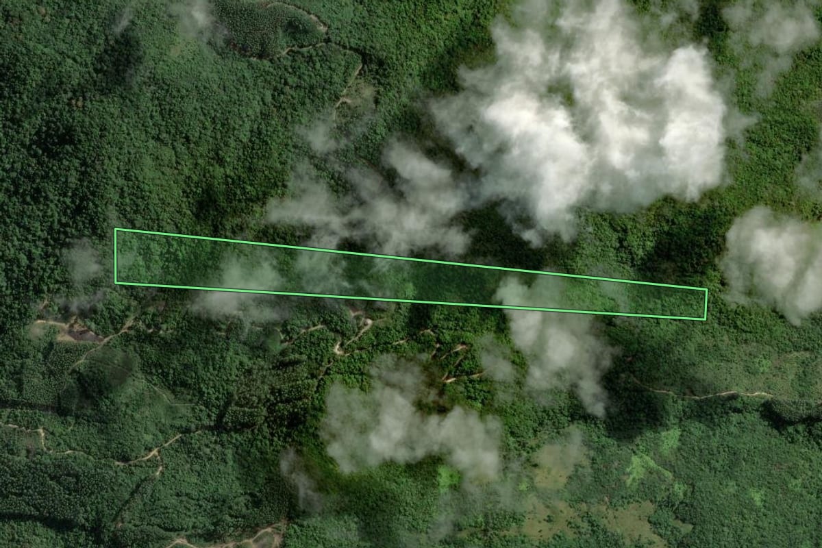 Imagem de satélite do imóvel rural em Imaruí (SC), com o contorno declarado no CAR desenhado por cima.