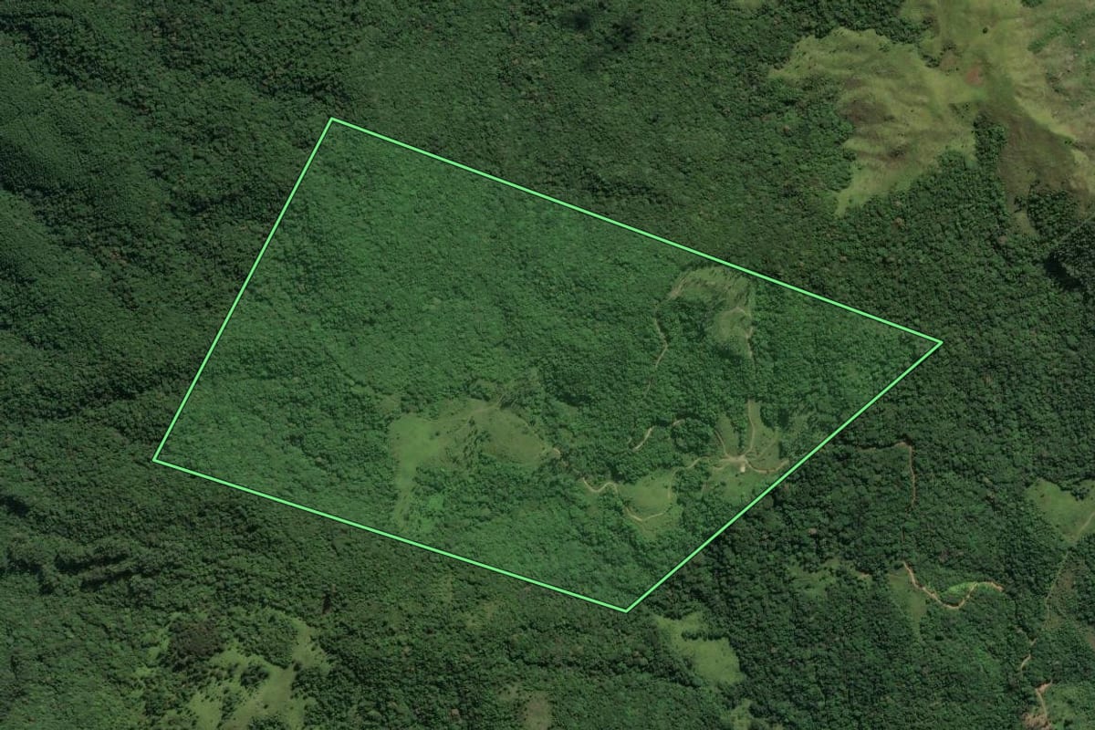 Imagem de satélite do imóvel rural em Imaruí (SC), com o contorno declarado no CAR desenhado por cima.