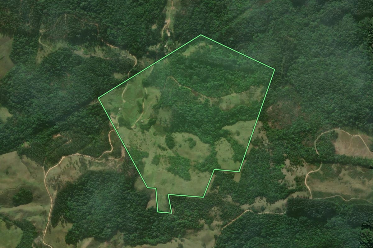 Imagem de satélite do imóvel rural em Imaruí (SC), com o contorno declarado no CAR desenhado por cima.