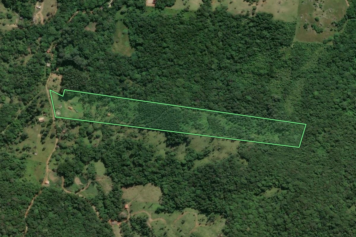 Imagem de satélite do imóvel rural em Imaruí (SC), com o contorno declarado no CAR desenhado por cima.