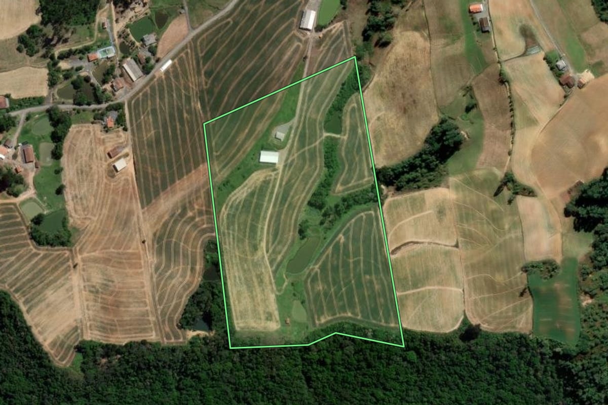 Imagem de satélite do imóvel rural em Imbuia (SC), com o contorno declarado no CAR desenhado por cima.