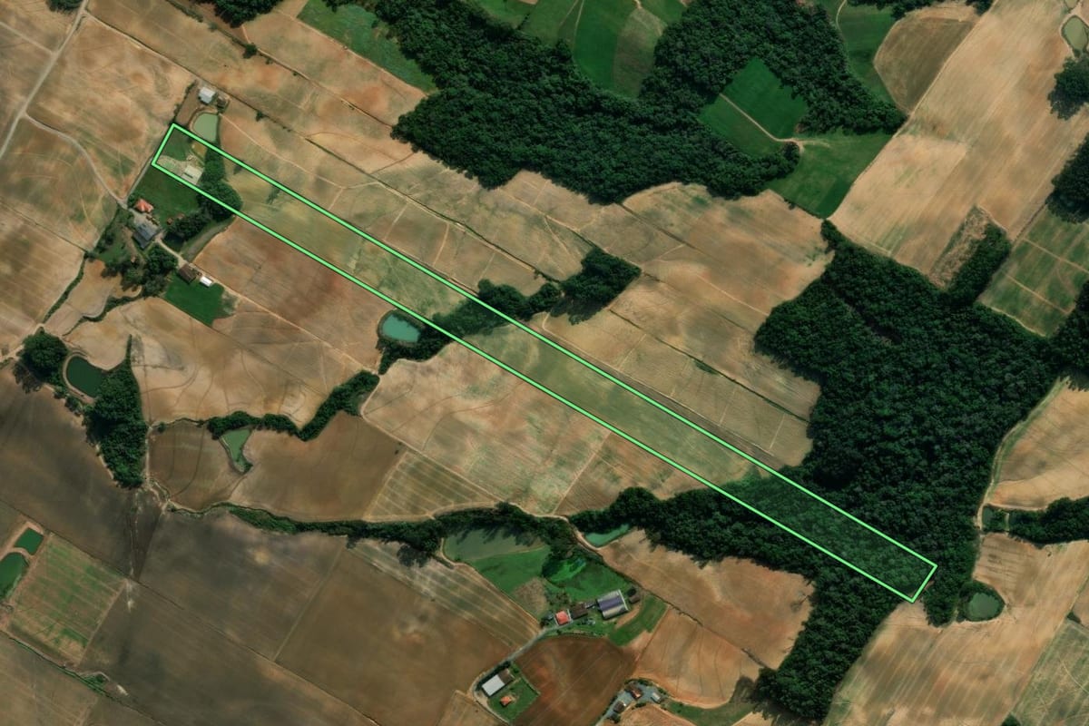 Imagem de satélite do imóvel rural em Imbuia (SC), com o contorno declarado no CAR desenhado por cima.