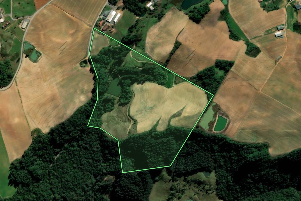 Imagem de satélite do imóvel rural em Imbuia (SC), com o contorno declarado no CAR desenhado por cima.