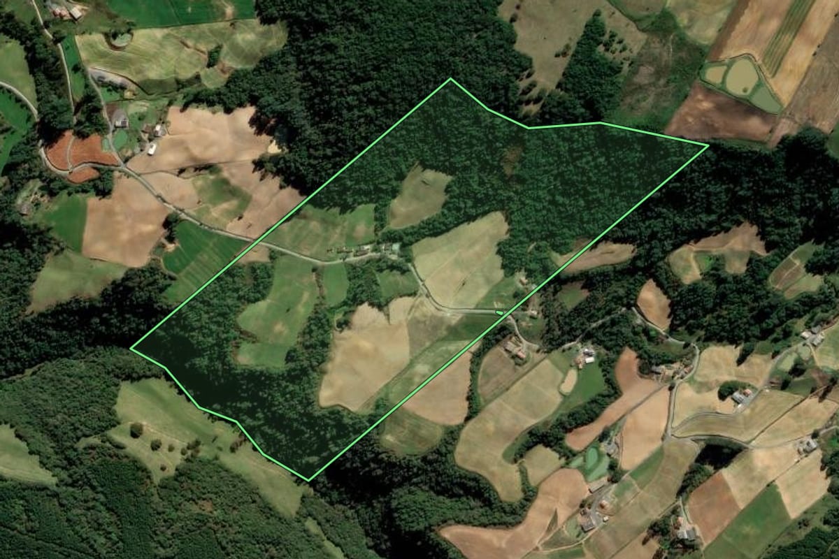 Imagem de satélite do imóvel rural em Imbuia (SC), com o contorno declarado no CAR desenhado por cima.