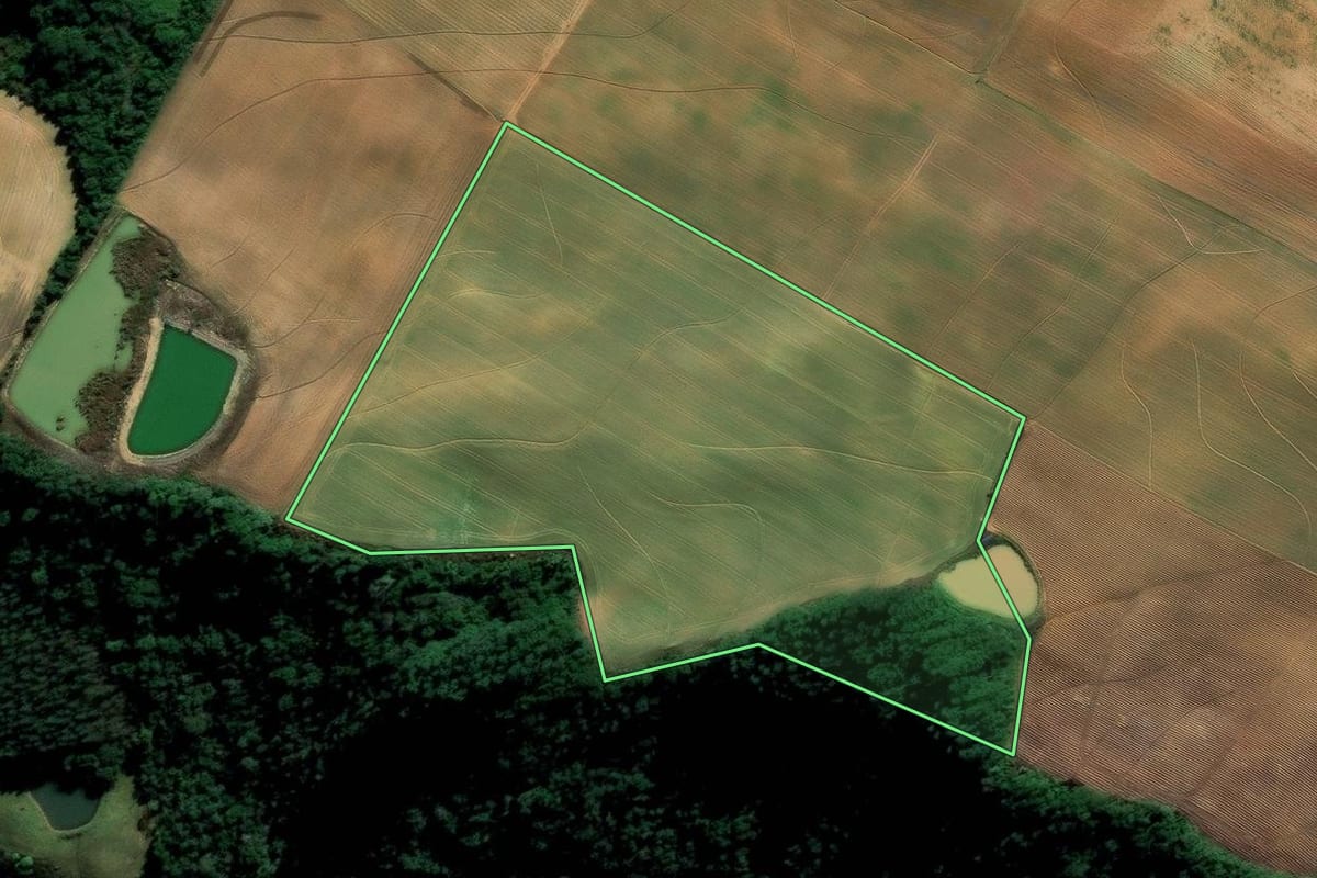 Imagem de satélite do imóvel rural em Imbuia (SC), com o contorno declarado no CAR desenhado por cima.