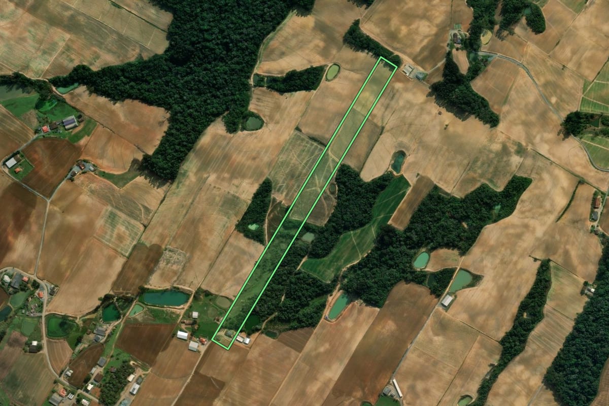 Imagem de satélite do imóvel rural em Imbuia (SC), com o contorno declarado no CAR desenhado por cima.