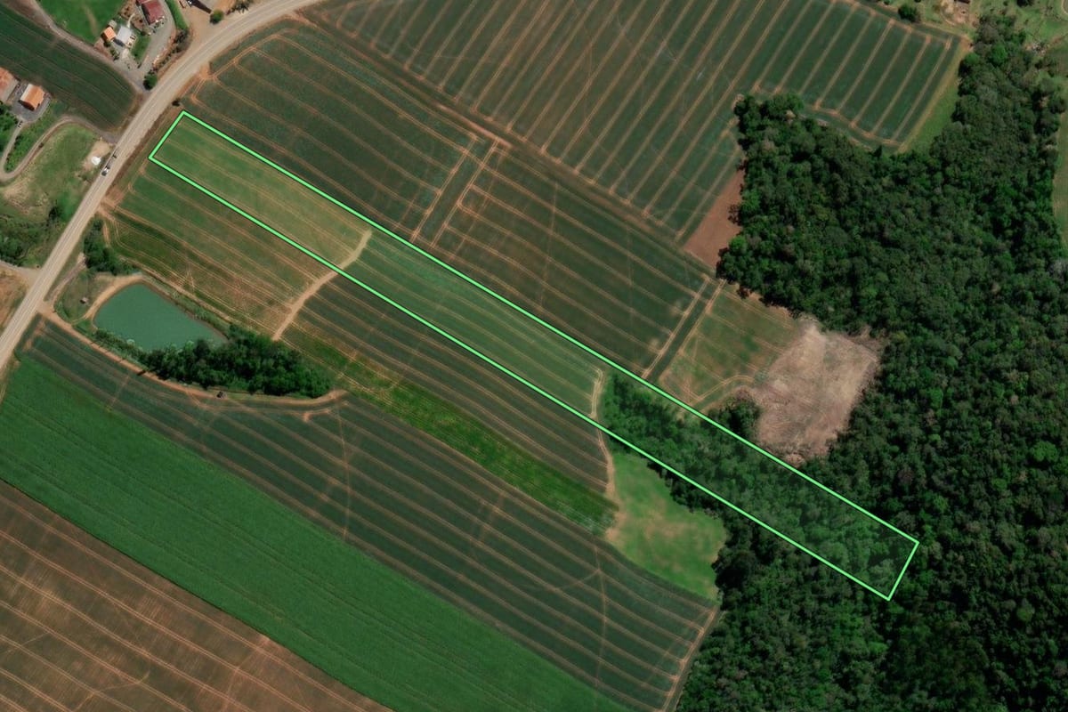 Imagem de satélite do imóvel rural em Imbuia (SC), com o contorno declarado no CAR desenhado por cima.