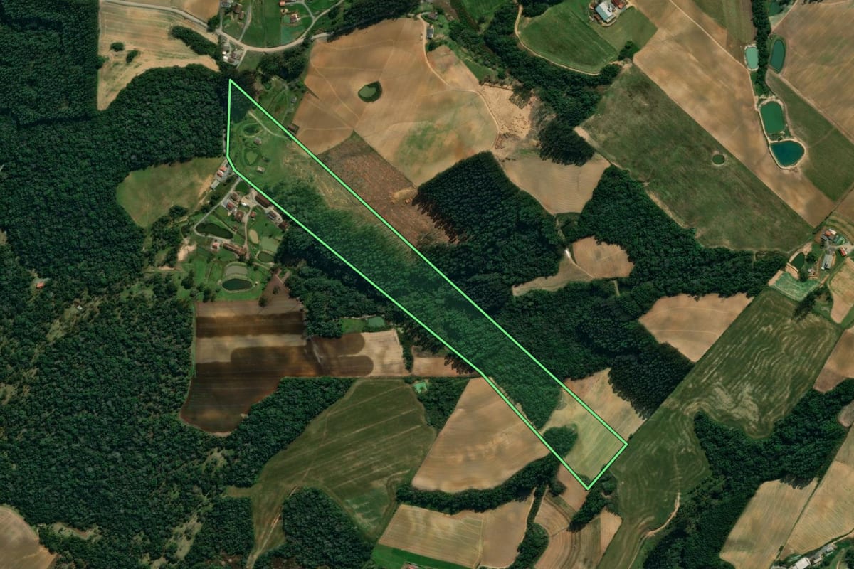 Imagem de satélite do imóvel rural em Imbuia (SC), com o contorno declarado no CAR desenhado por cima.