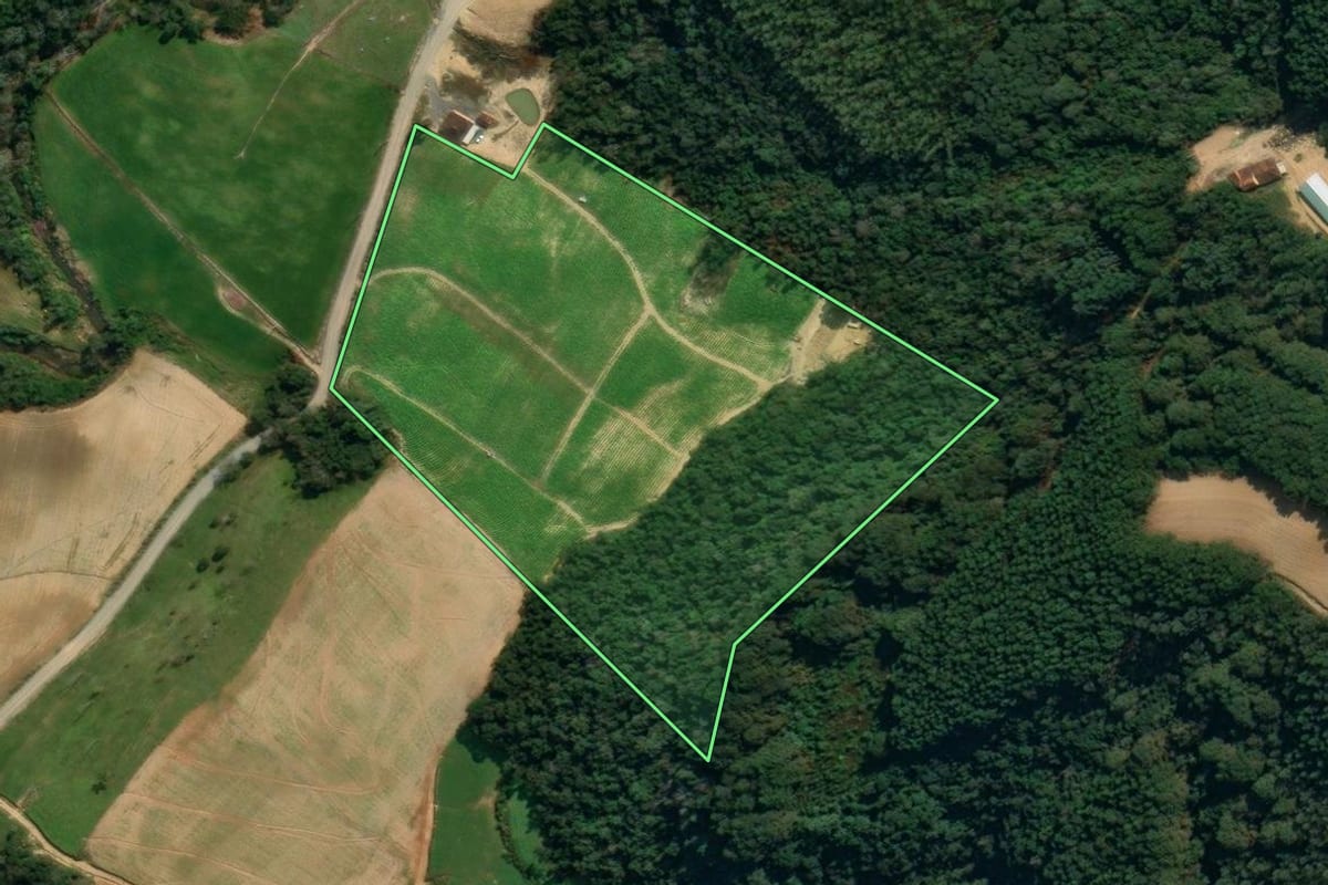 Imagem de satélite do imóvel rural em Imbuia (SC), com o contorno declarado no CAR desenhado por cima.