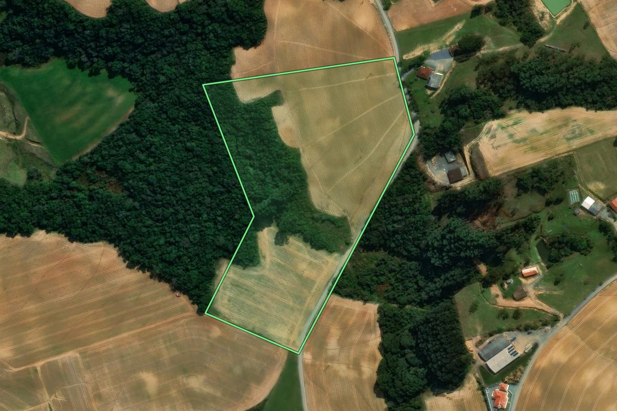 Imagem de satélite do imóvel rural em Imbuia (SC), com o contorno declarado no CAR desenhado por cima.