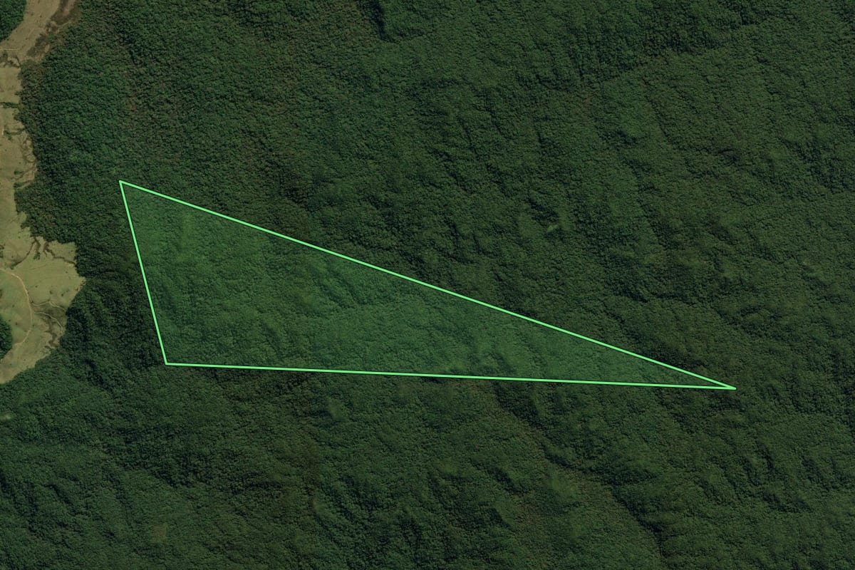 Imagem de satélite do imóvel rural em Indaial (SC), com o contorno declarado no CAR desenhado por cima.