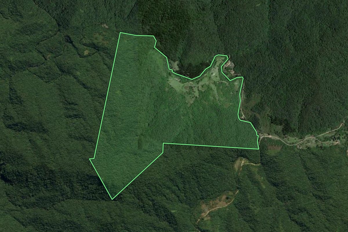 Imagem de satélite do imóvel rural em Indaial (SC), com o contorno declarado no CAR desenhado por cima.