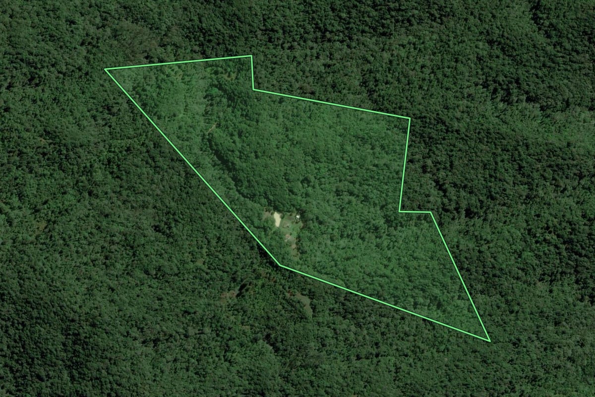 Imagem de satélite do imóvel rural em Indaial (SC), com o contorno declarado no CAR desenhado por cima.