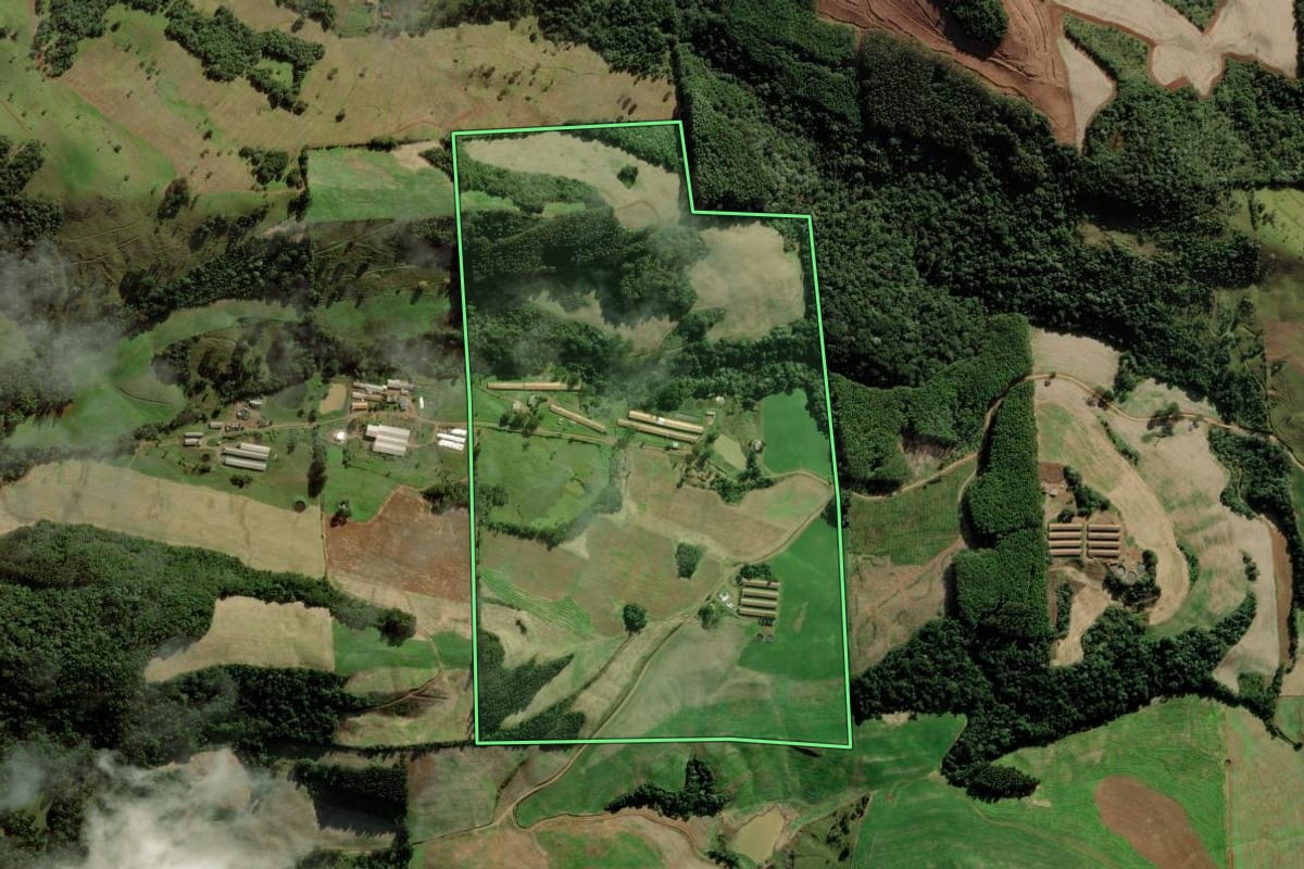 Imagem de satélite do imóvel rural em Iomerê (SC), com o contorno declarado no CAR desenhado por cima.