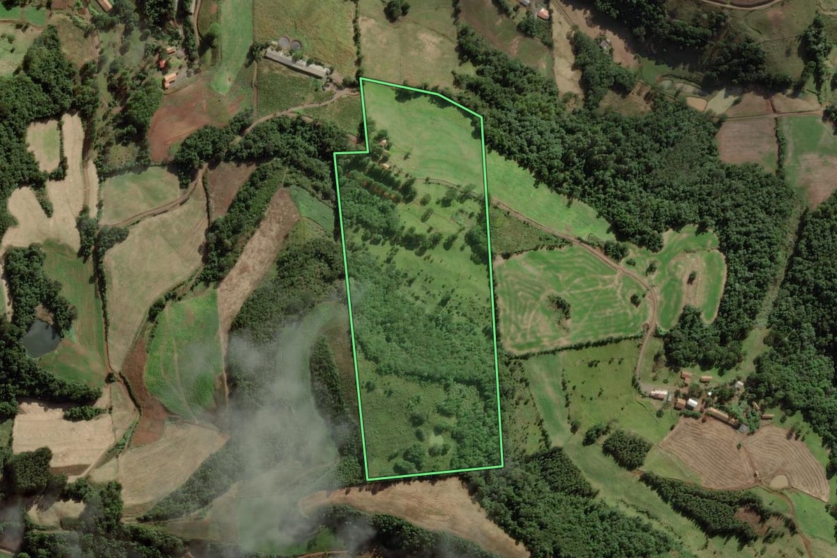 Imagem de satélite do imóvel rural em Iomerê (SC), com o contorno declarado no CAR desenhado por cima.