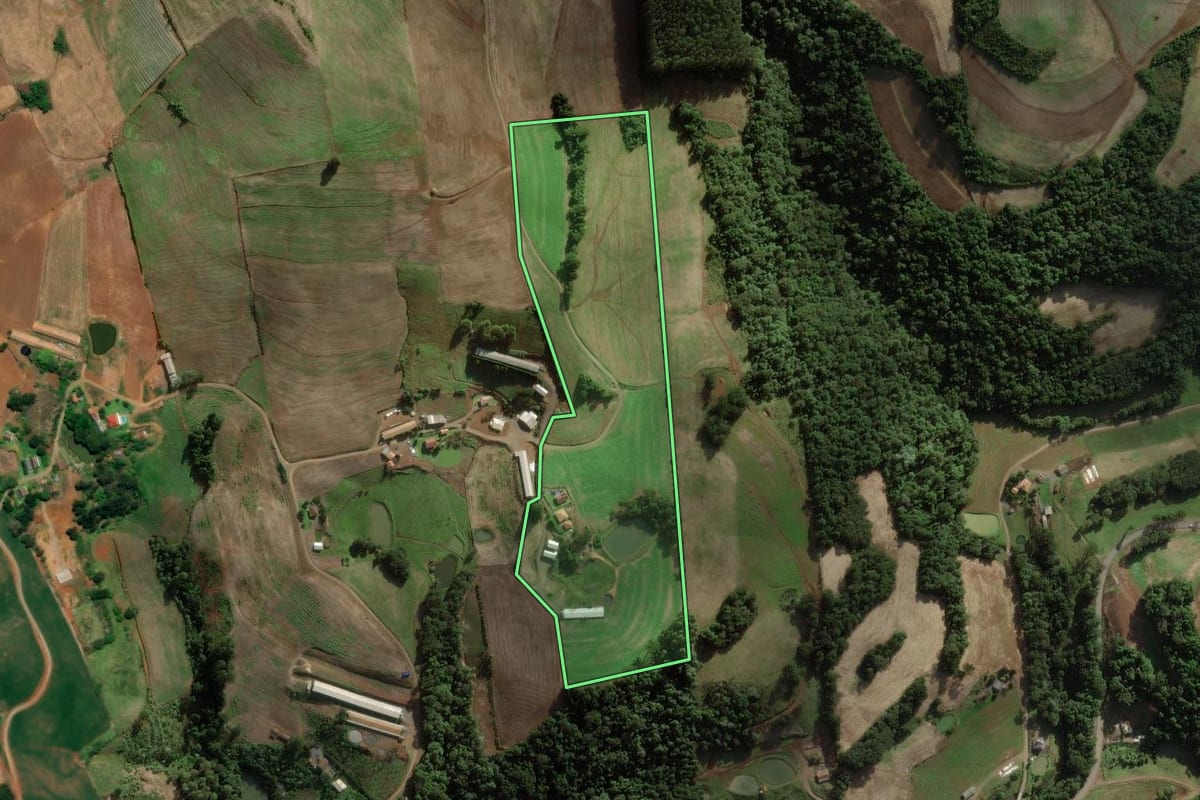 Imagem de satélite do imóvel rural em Iomerê (SC), com o contorno declarado no CAR desenhado por cima.