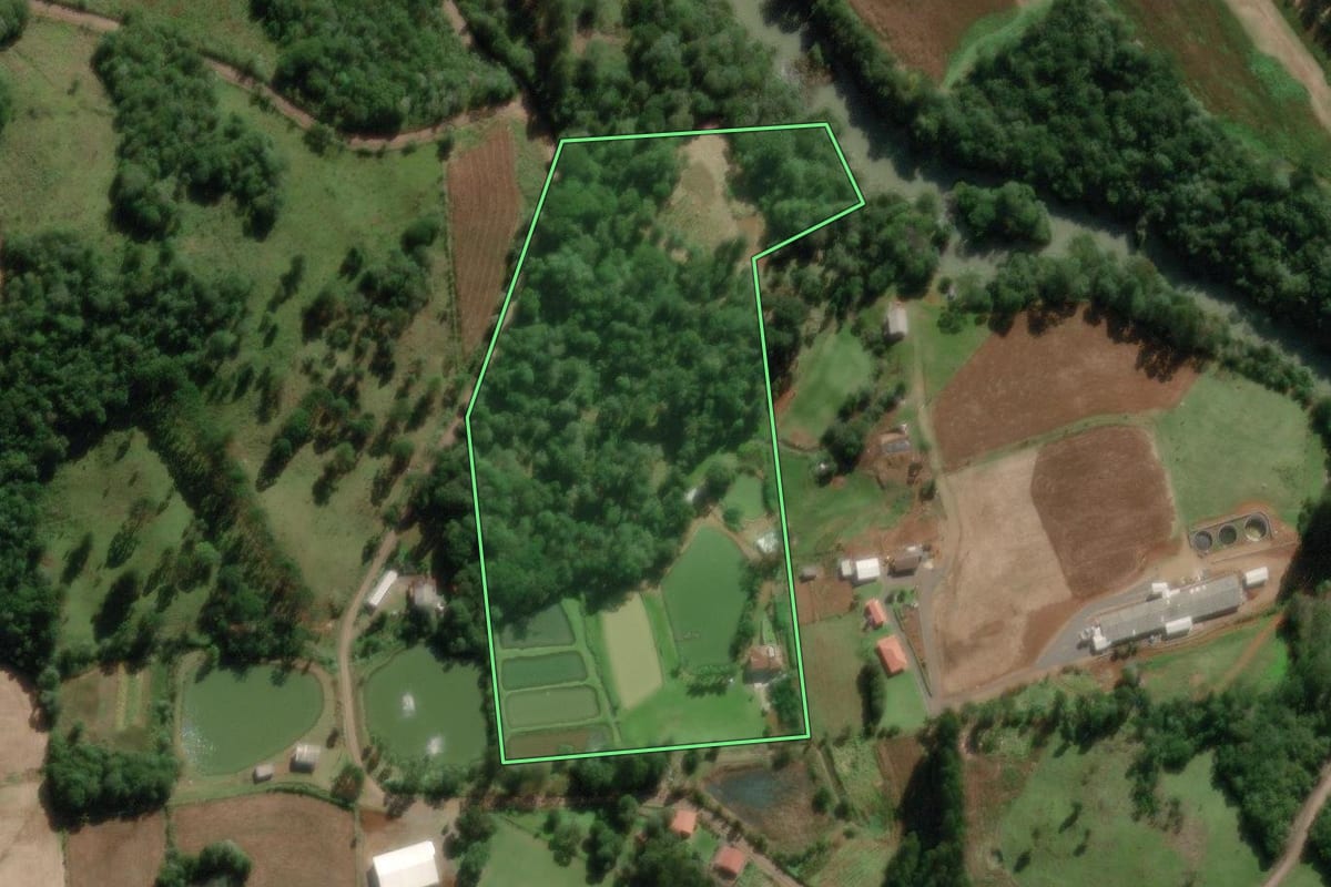 Imagem de satélite do imóvel rural em Iomerê (SC), com o contorno declarado no CAR desenhado por cima.
