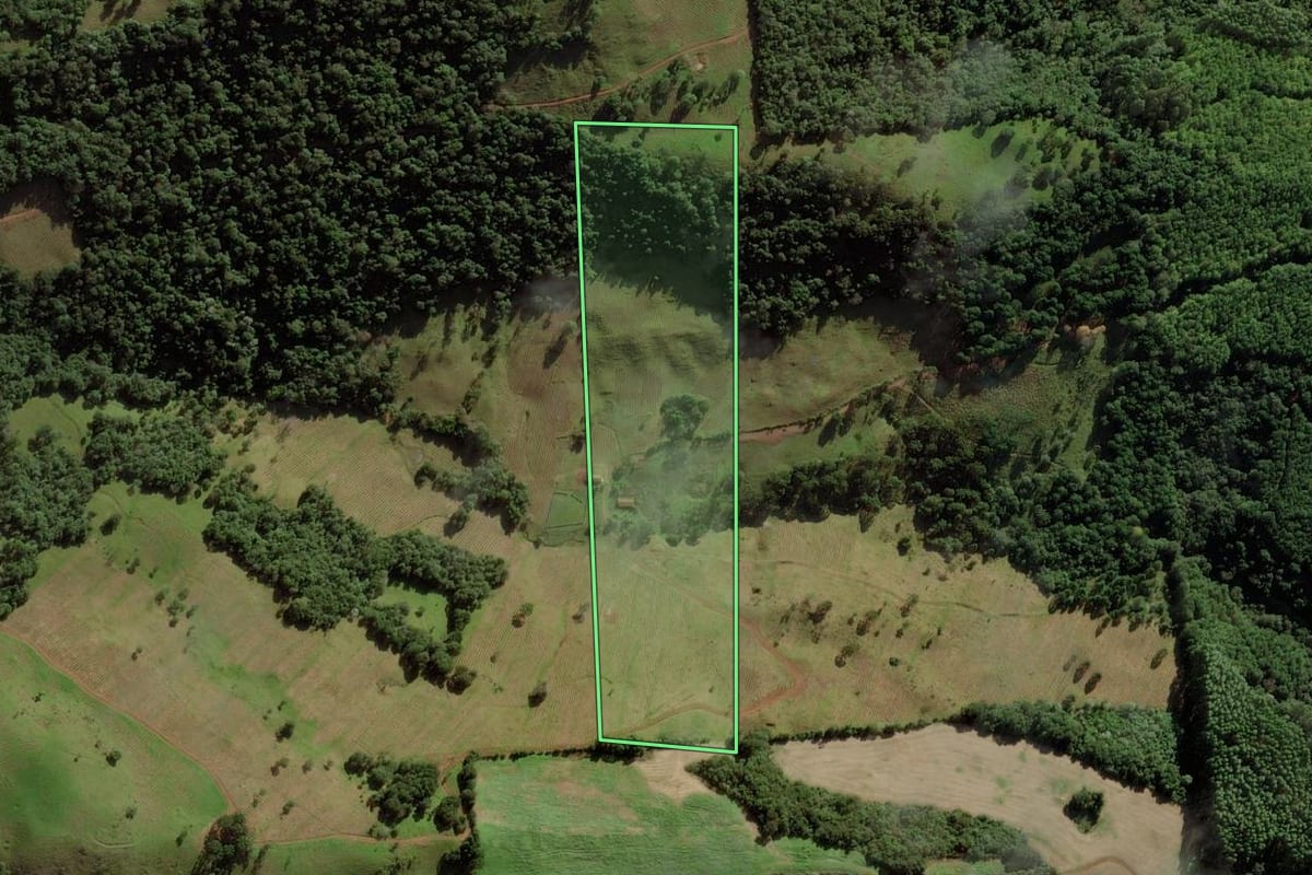 Imagem de satélite do imóvel rural em Iomerê (SC), com o contorno declarado no CAR desenhado por cima.