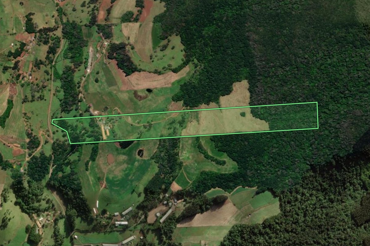 Imagem de satélite do imóvel rural em Iomerê (SC), com o contorno declarado no CAR desenhado por cima.