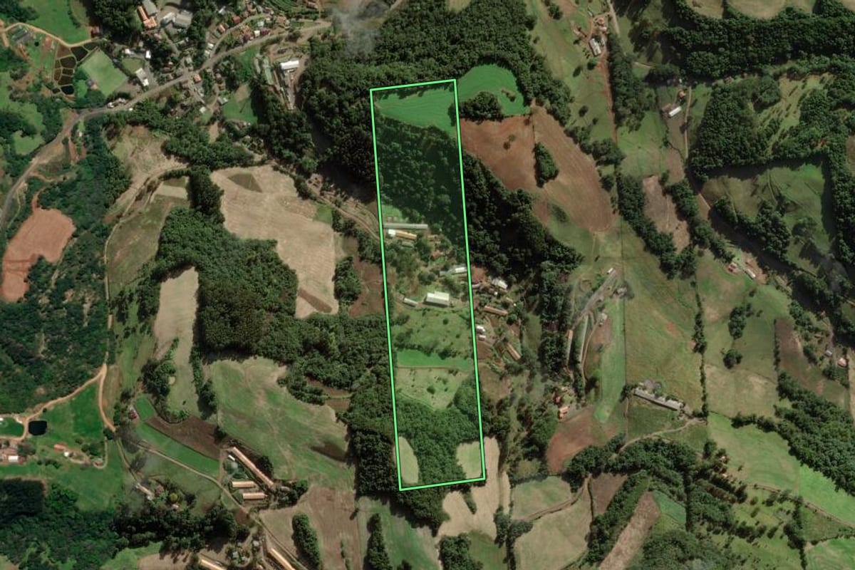 Imagem de satélite do imóvel rural em Iomerê (SC), com o contorno declarado no CAR desenhado por cima.