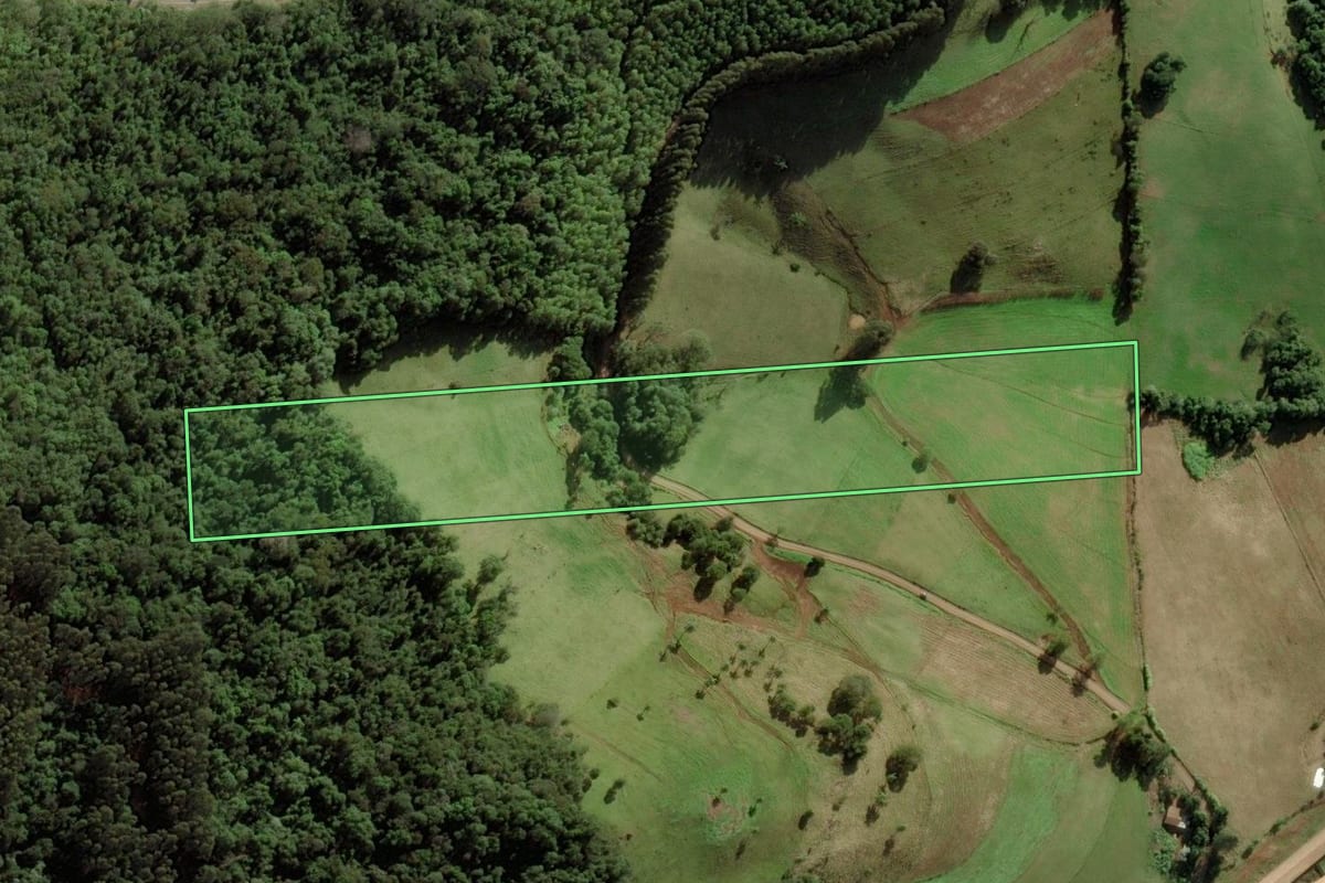 Imagem de satélite do imóvel rural em Iomerê (SC), com o contorno declarado no CAR desenhado por cima.