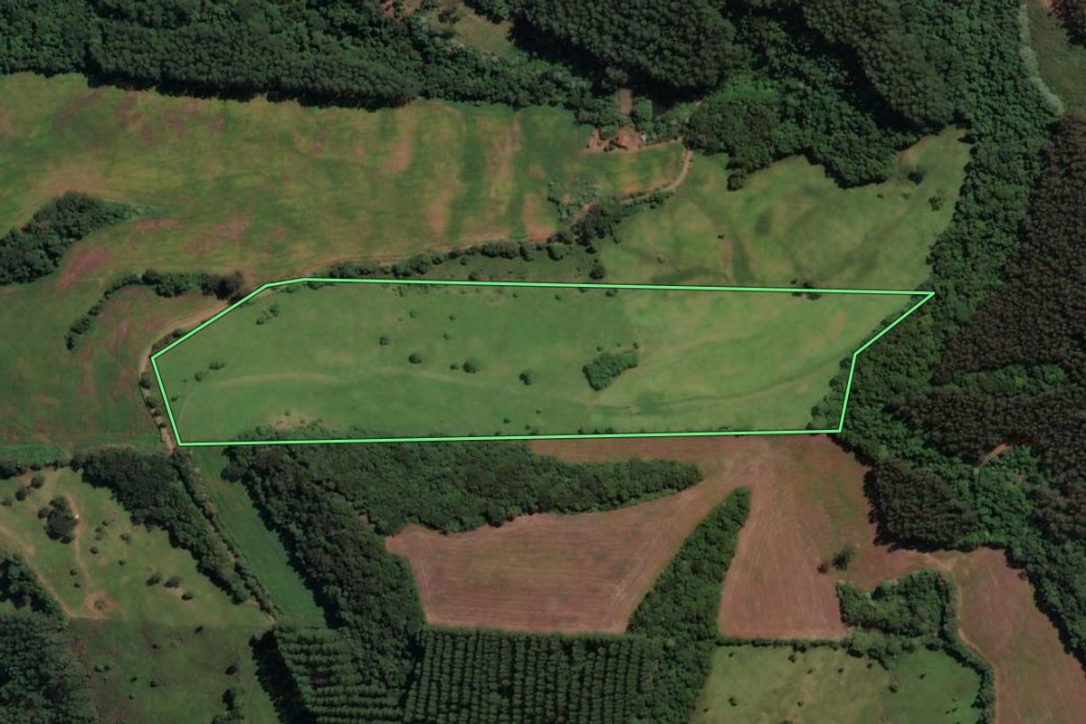 Imagem de satélite do imóvel rural em Ipira (SC), com o contorno declarado no CAR desenhado por cima.