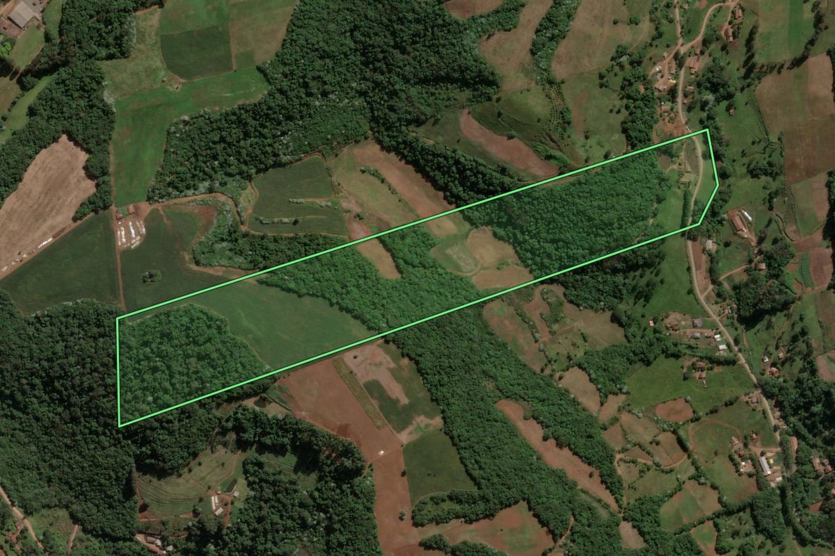 Imagem de satélite do imóvel rural em Ipira (SC), com o contorno declarado no CAR desenhado por cima.
