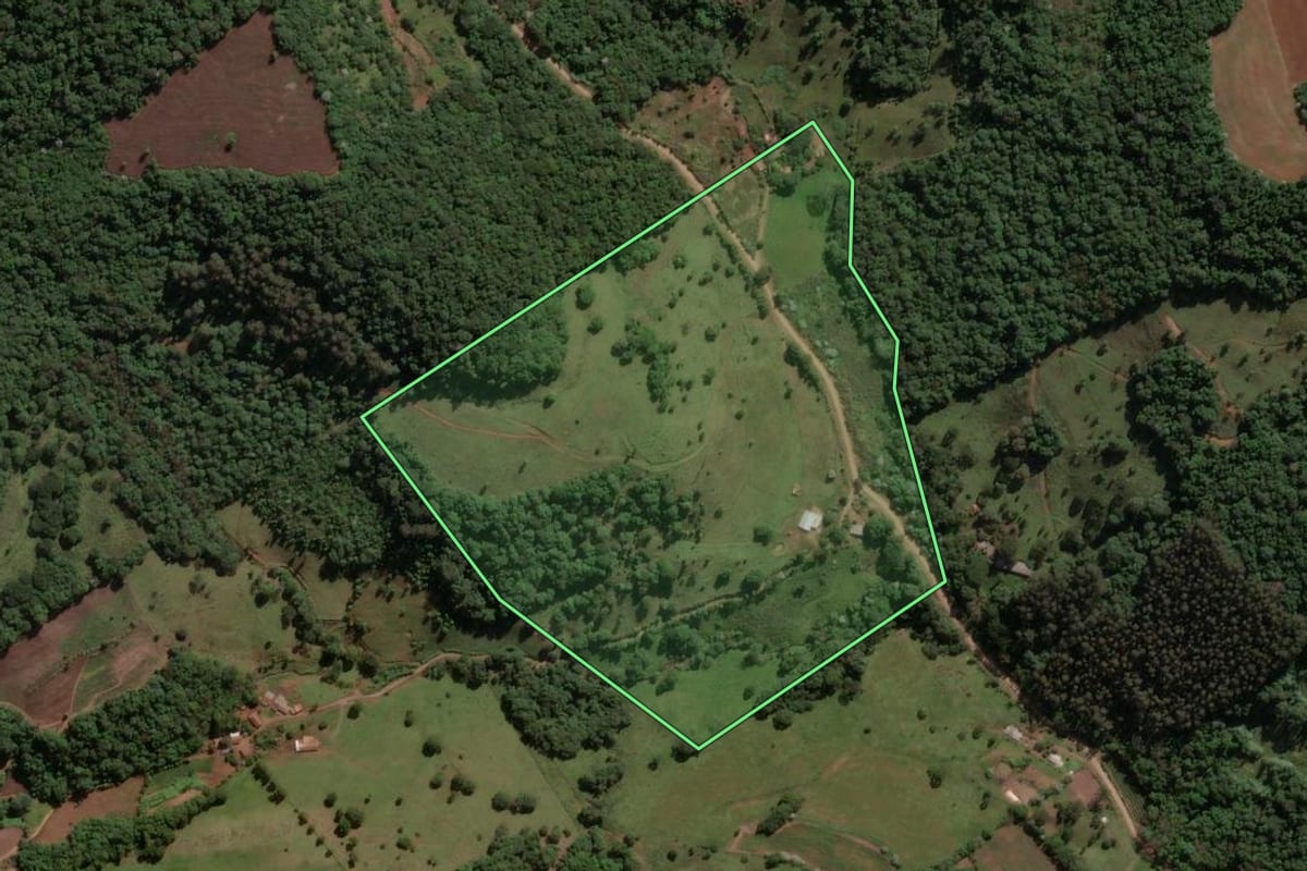 Imagem de satélite do imóvel rural em Ipira (SC), com o contorno declarado no CAR desenhado por cima.