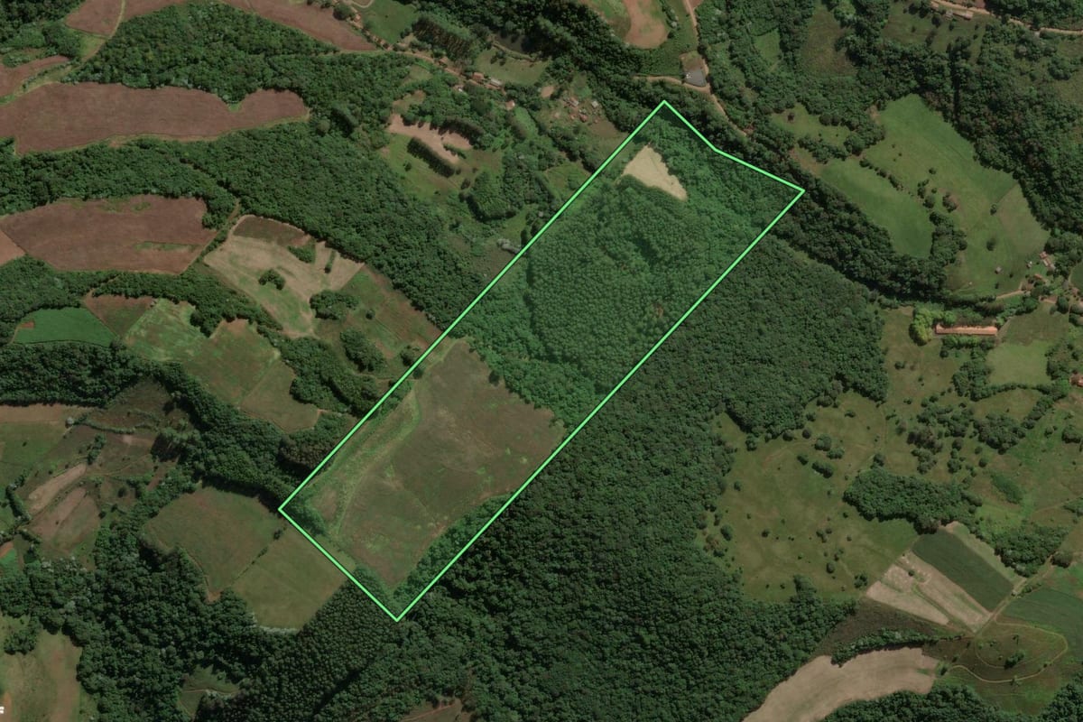 Imagem de satélite do imóvel rural em Ipira (SC), com o contorno declarado no CAR desenhado por cima.