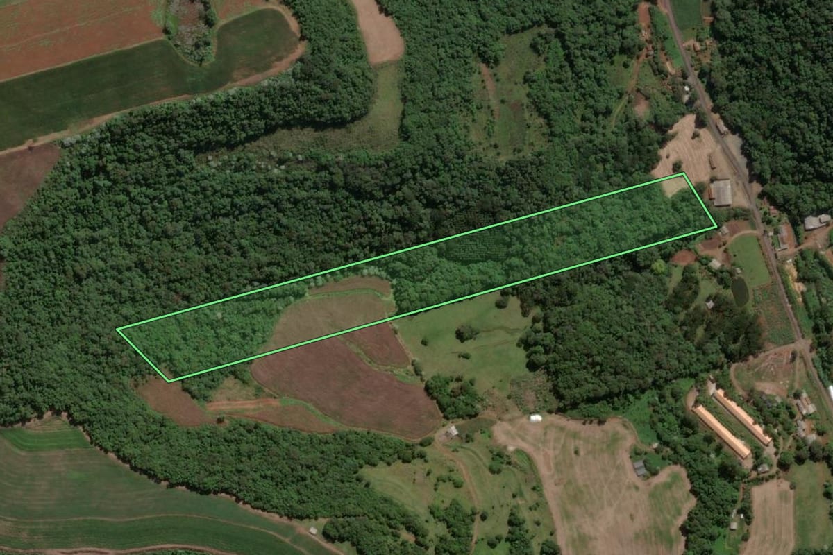 Imagem de satélite do imóvel rural em Ipira (SC), com o contorno declarado no CAR desenhado por cima.