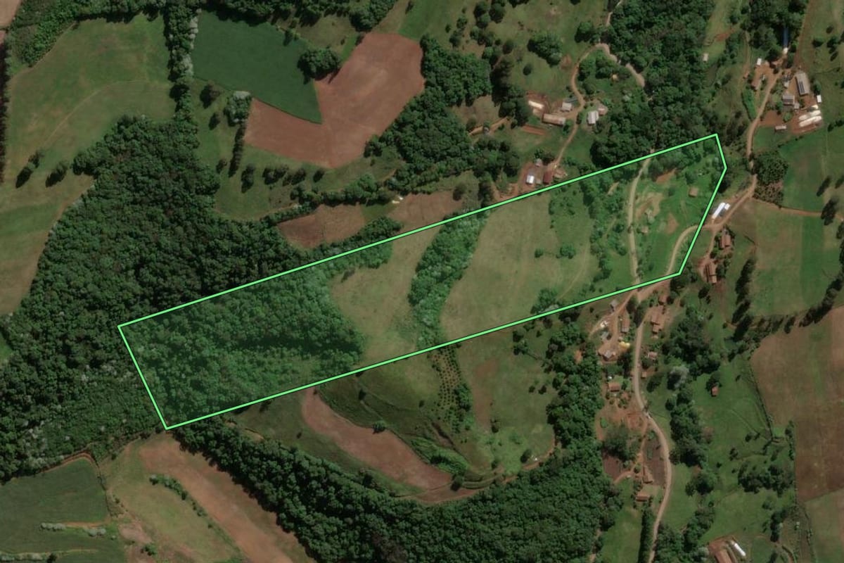 Imagem de satélite do imóvel rural em Ipira (SC), com o contorno declarado no CAR desenhado por cima.