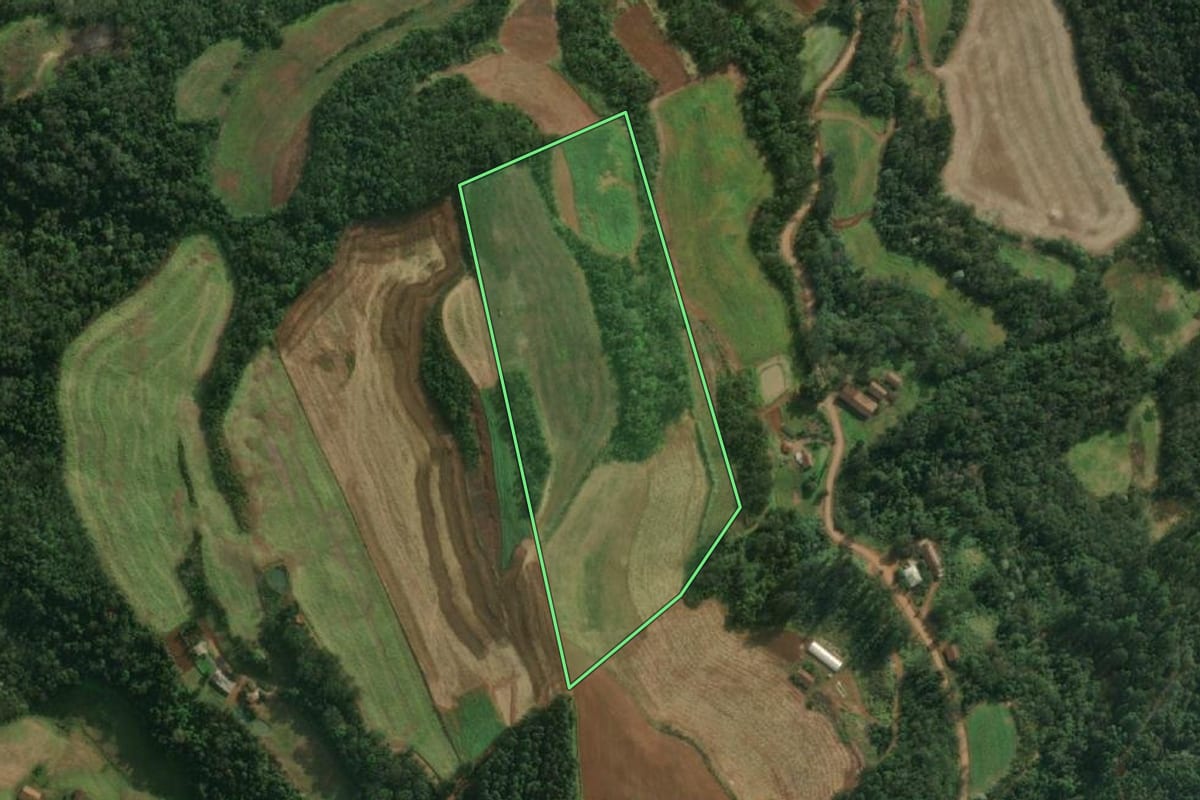 Imagem de satélite do imóvel rural em Iporã do Oeste (SC), com o contorno declarado no CAR desenhado por cima.