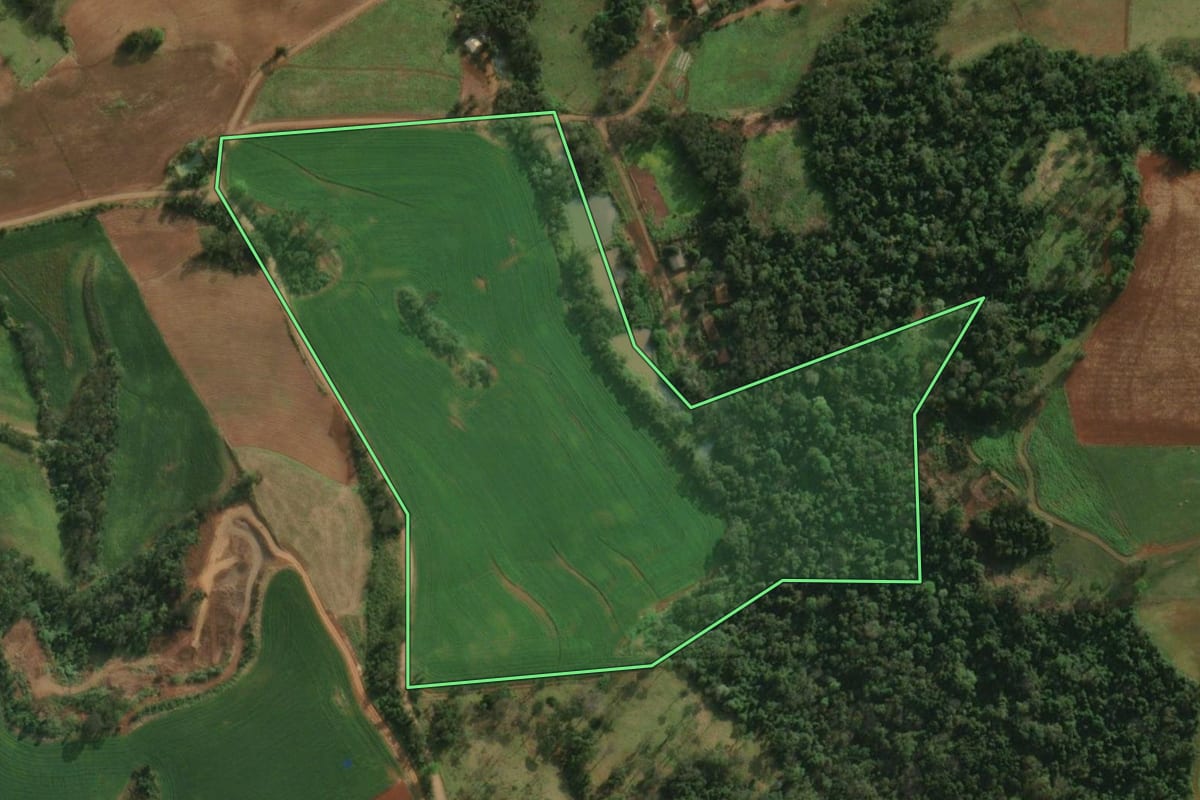 Imagem de satélite do imóvel rural em Iporã do Oeste (SC), com o contorno declarado no CAR desenhado por cima.