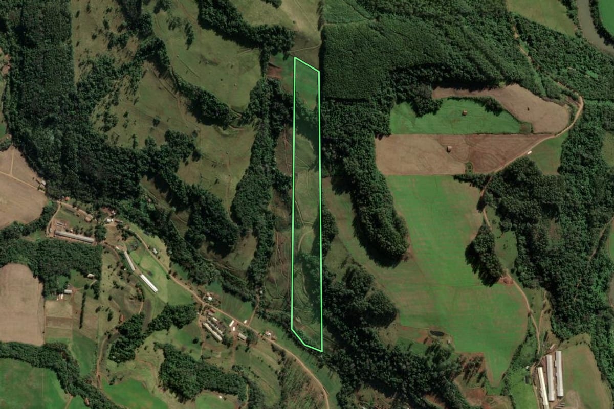 Imagem de satélite do imóvel rural em Iporã do Oeste (SC), com o contorno declarado no CAR desenhado por cima.