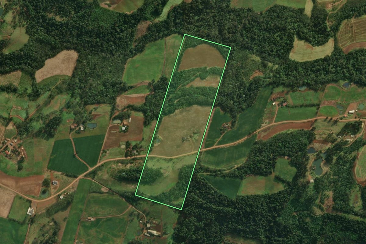 Imagem de satélite do imóvel rural em Iporã do Oeste (SC), com o contorno declarado no CAR desenhado por cima.