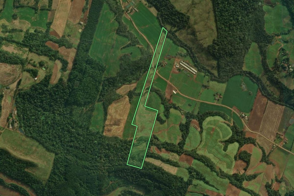 Imagem de satélite do imóvel rural em Iporã do Oeste (SC), com o contorno declarado no CAR desenhado por cima.
