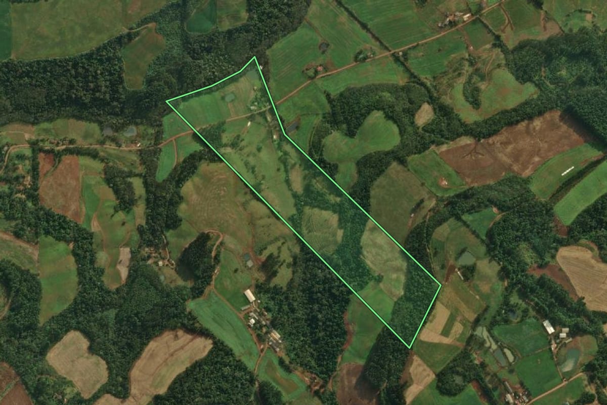 Imagem de satélite do imóvel rural em Iporã do Oeste (SC), com o contorno declarado no CAR desenhado por cima.