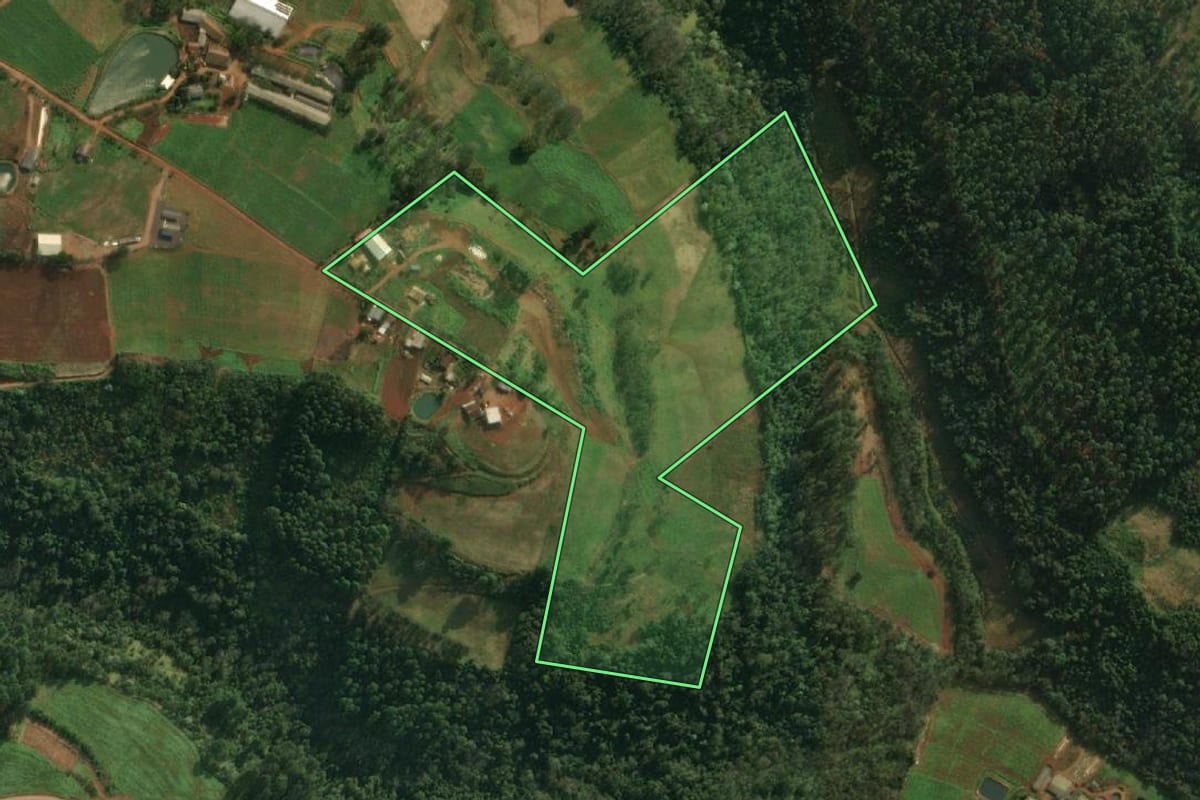 Imagem de satélite do imóvel rural em Iporã do Oeste (SC), com o contorno declarado no CAR desenhado por cima.