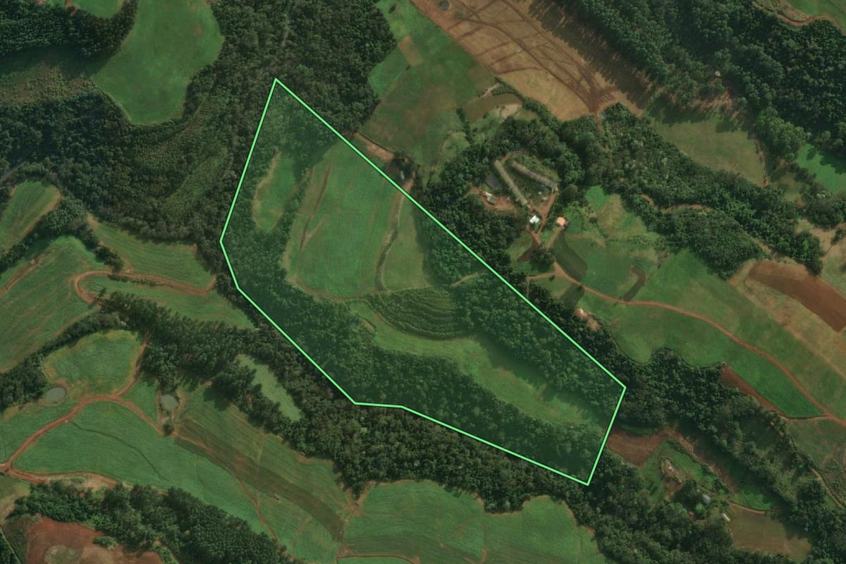 Imagem de satélite do imóvel rural em Iporã do Oeste (SC), com o contorno declarado no CAR desenhado por cima.