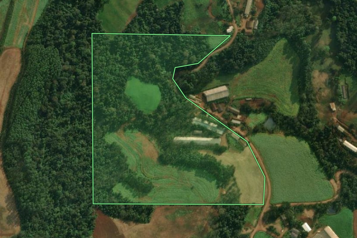 Imagem de satélite do imóvel rural em Iporã do Oeste (SC), com o contorno declarado no CAR desenhado por cima.