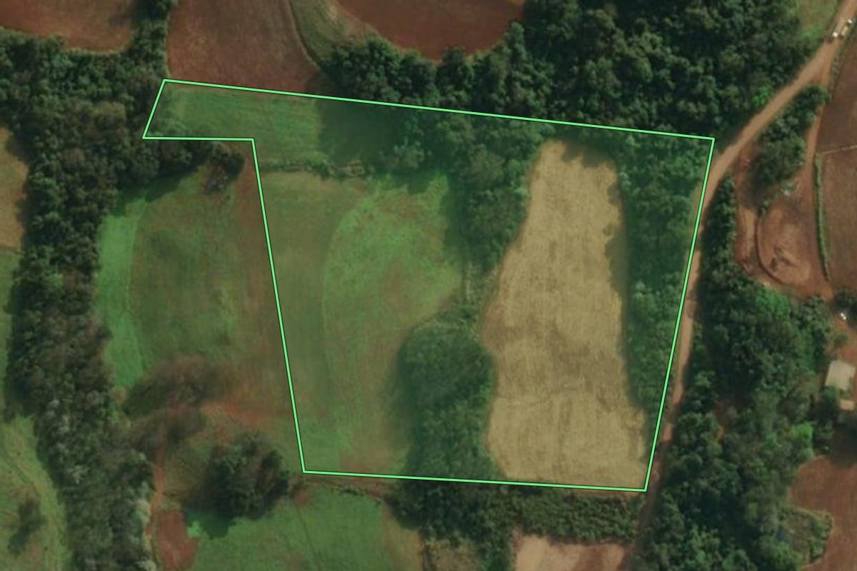Imagem de satélite do imóvel rural em Iporã do Oeste (SC), com o contorno declarado no CAR desenhado por cima.
