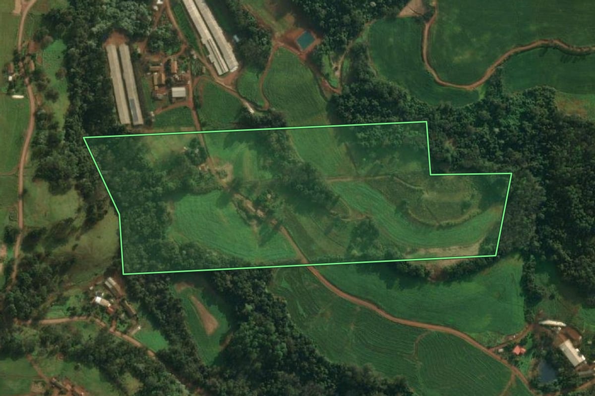 Imagem de satélite do imóvel rural em Iporã do Oeste (SC), com o contorno declarado no CAR desenhado por cima.