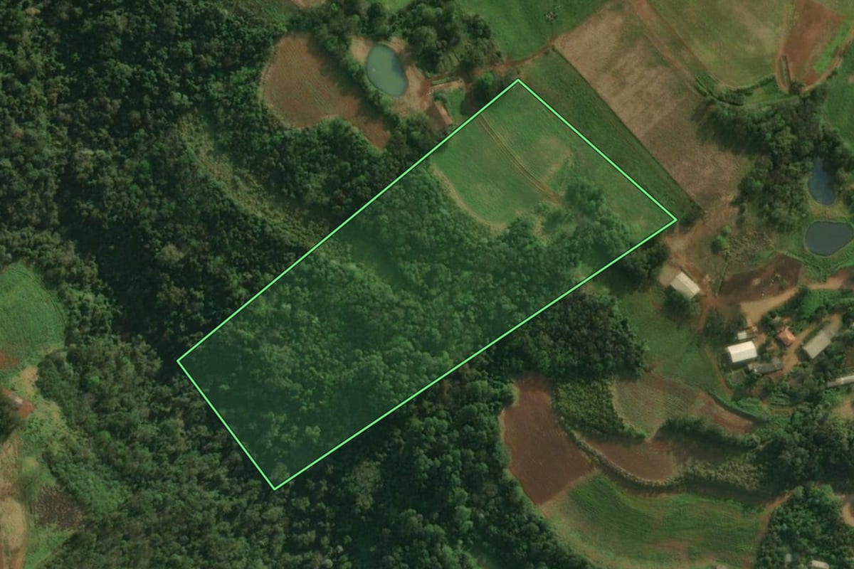 Imagem de satélite do imóvel rural em Iporã do Oeste (SC), com o contorno declarado no CAR desenhado por cima.