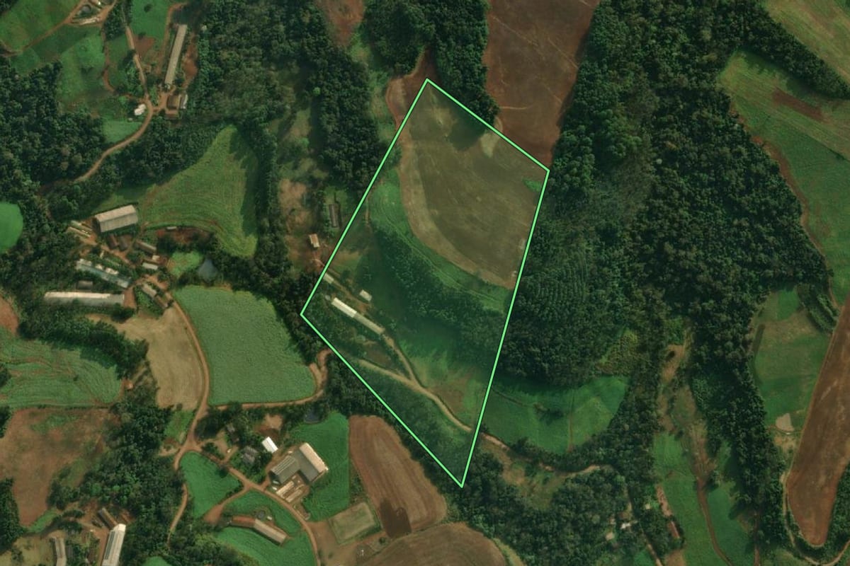 Imagem de satélite do imóvel rural em Iporã do Oeste (SC), com o contorno declarado no CAR desenhado por cima.