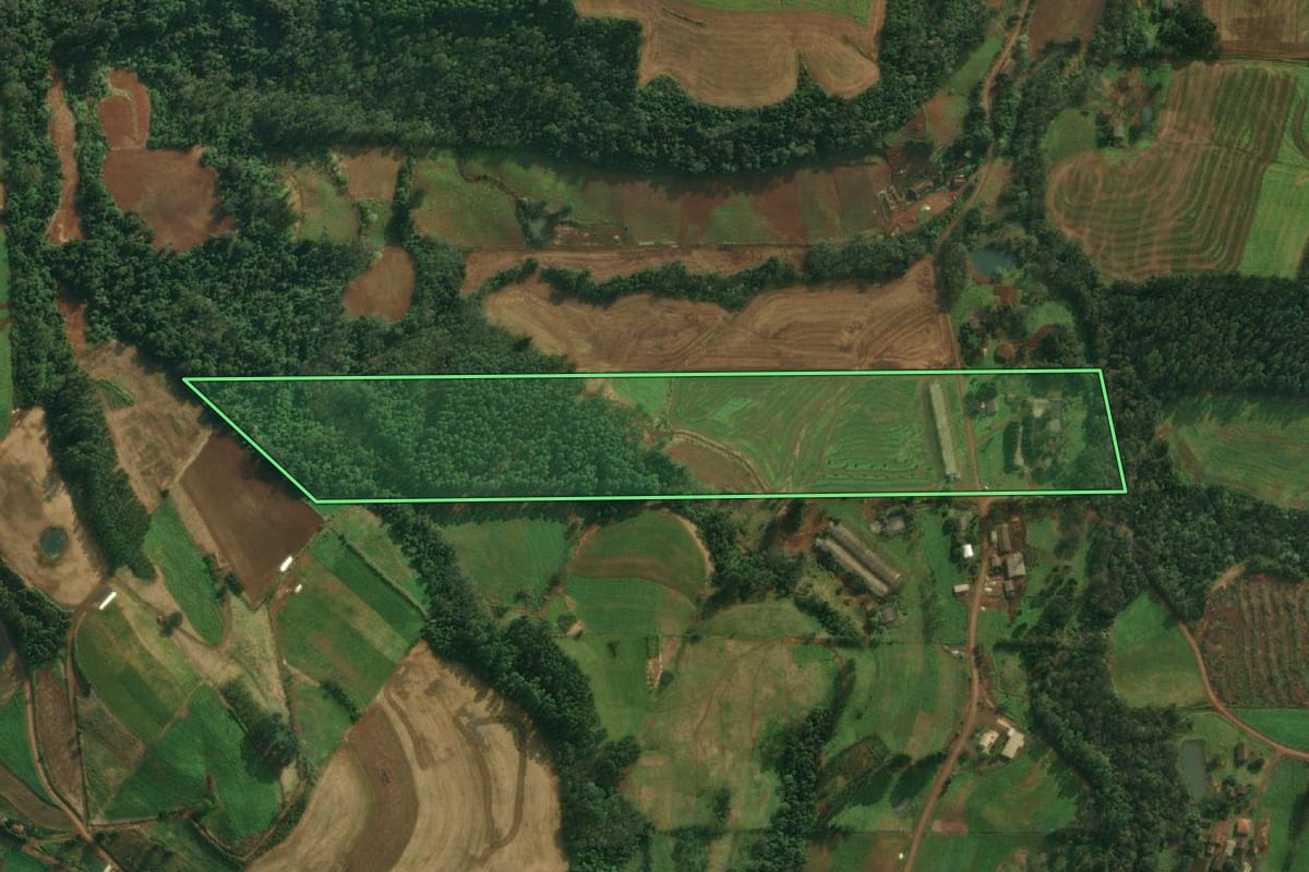 Imagem de satélite do imóvel rural em Iporã do Oeste (SC), com o contorno declarado no CAR desenhado por cima.