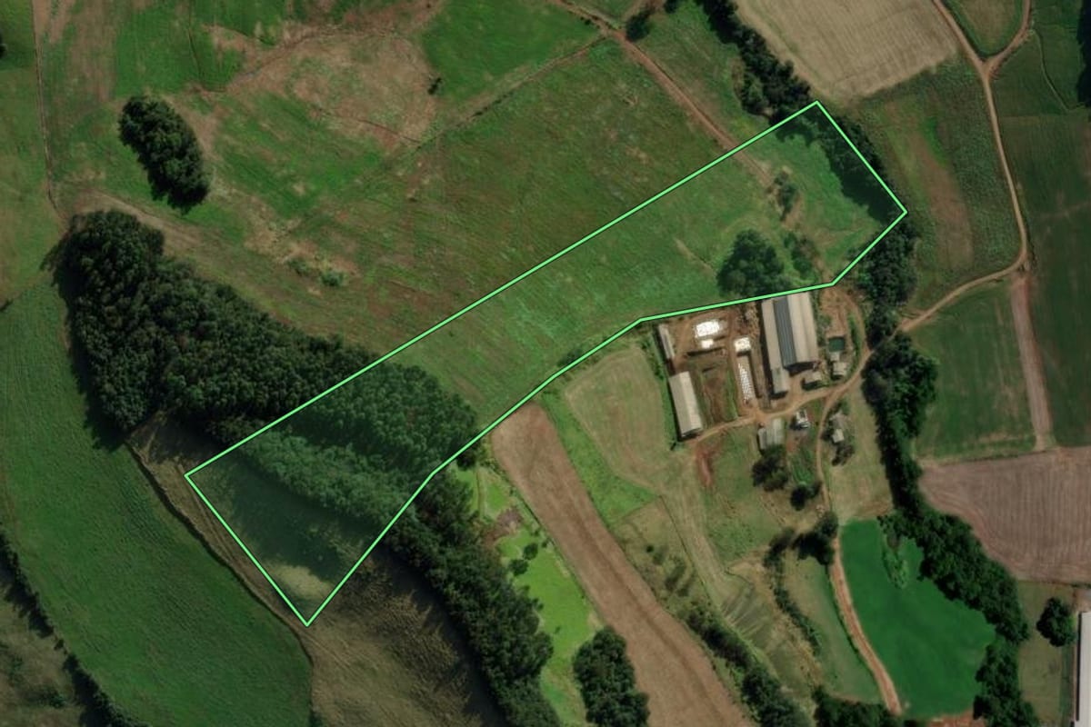 Imagem de satélite do imóvel rural em Ipuaçu (SC), com o contorno declarado no CAR desenhado por cima.