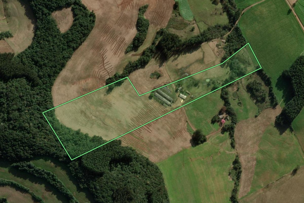 Imagem de satélite do imóvel rural em Ipuaçu (SC), com o contorno declarado no CAR desenhado por cima.
