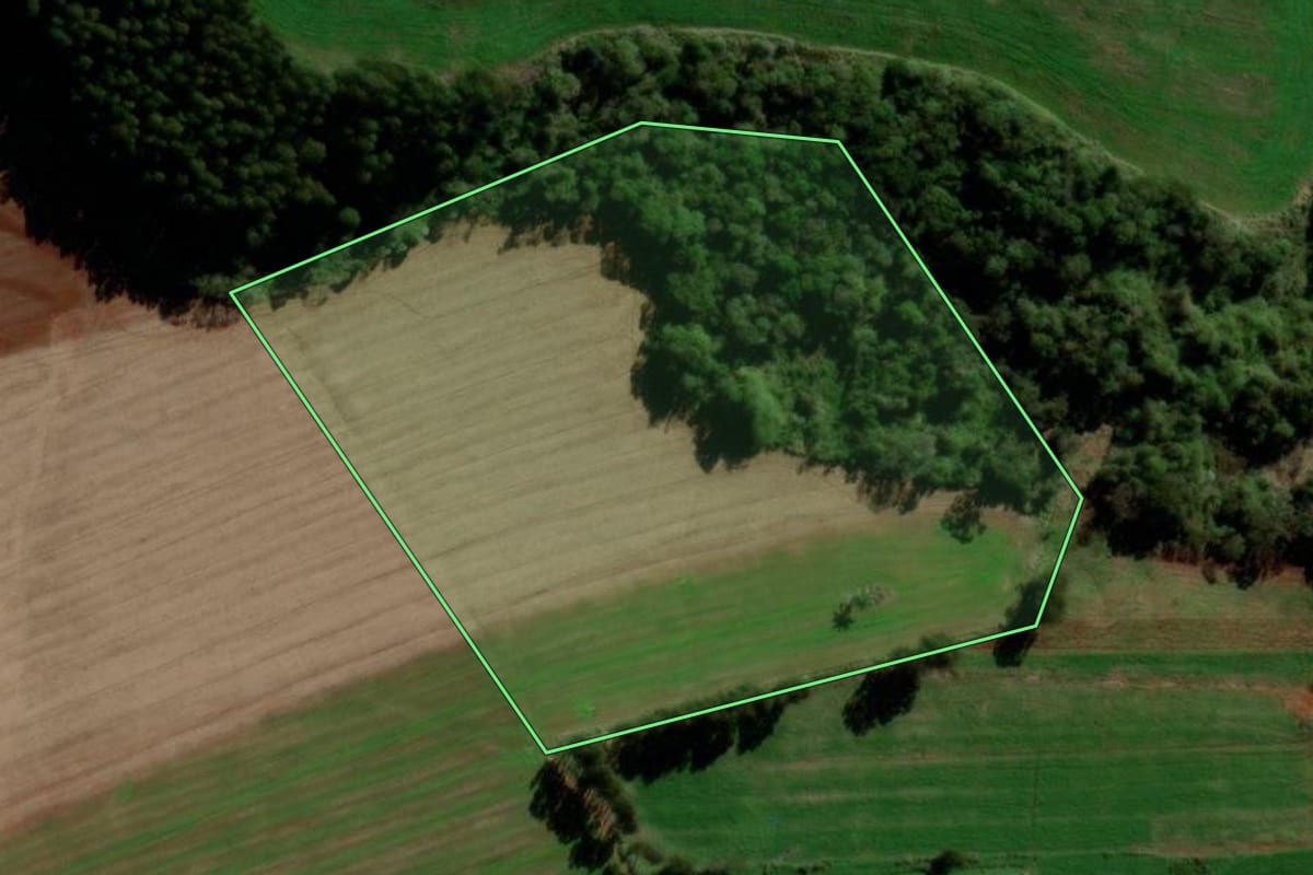 Imagem de satélite do imóvel rural em Ipuaçu (SC), com o contorno declarado no CAR desenhado por cima.